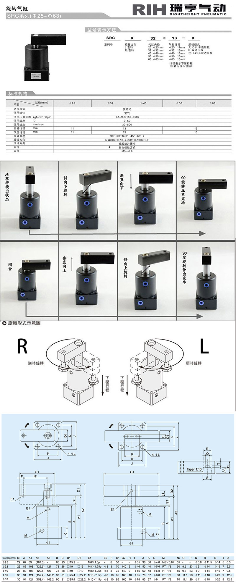 旋轉(zhuǎn)氣缸尺寸圖 旋轉(zhuǎn)氣缸尺寸圖